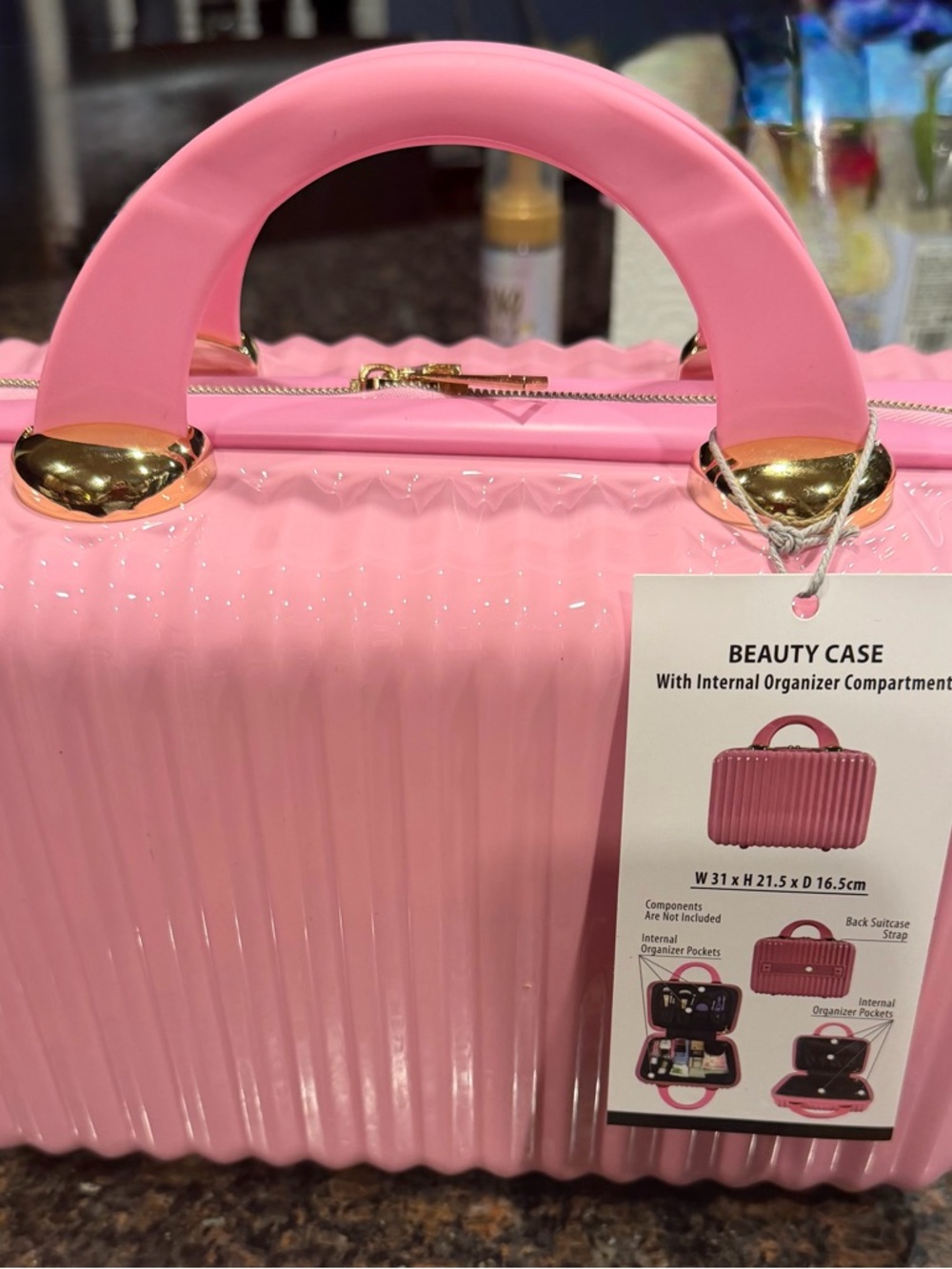 Viral TikTok Pink Beauty Case Handbag with Gold Accents New With Tags